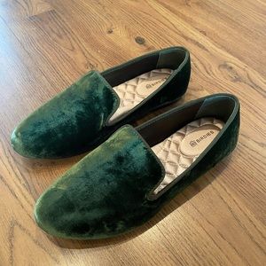 Birdies Olive Green Velvet Loafers/Flats